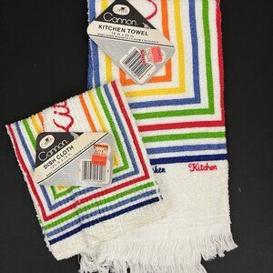 Vintage Cannon Dish Cloth & Kitchen Towel Set Rainbow Fringe Set of 2 NWT